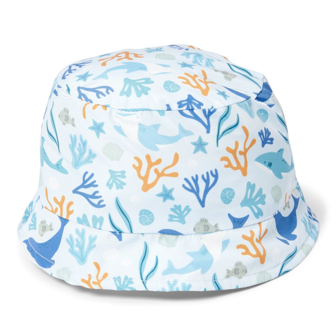 Zonnehoed omkeerbaar Honey Stripes / Ocean Dreams Blauw maat 2 | Little Dutch
