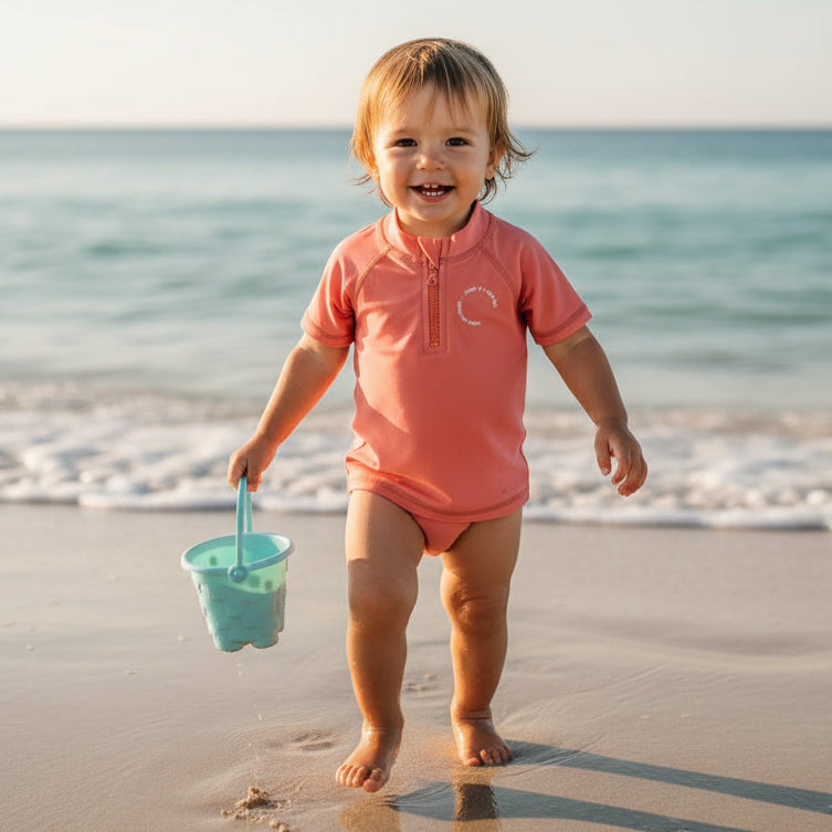 Zwemshirt met korte mouwen in koraal | Little Dutch