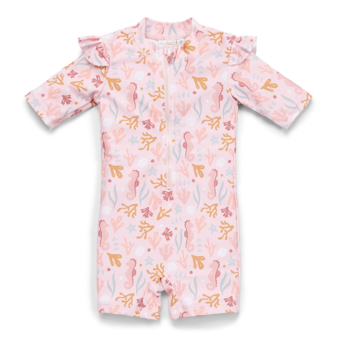 Badpak met korte mouwen en ruches Ocean Dreams Pink | Little Dutch