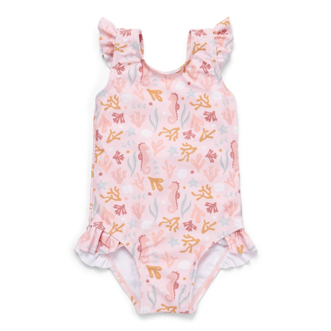 Geplooid badpak Ocean Dreams roze | Little Dutch
