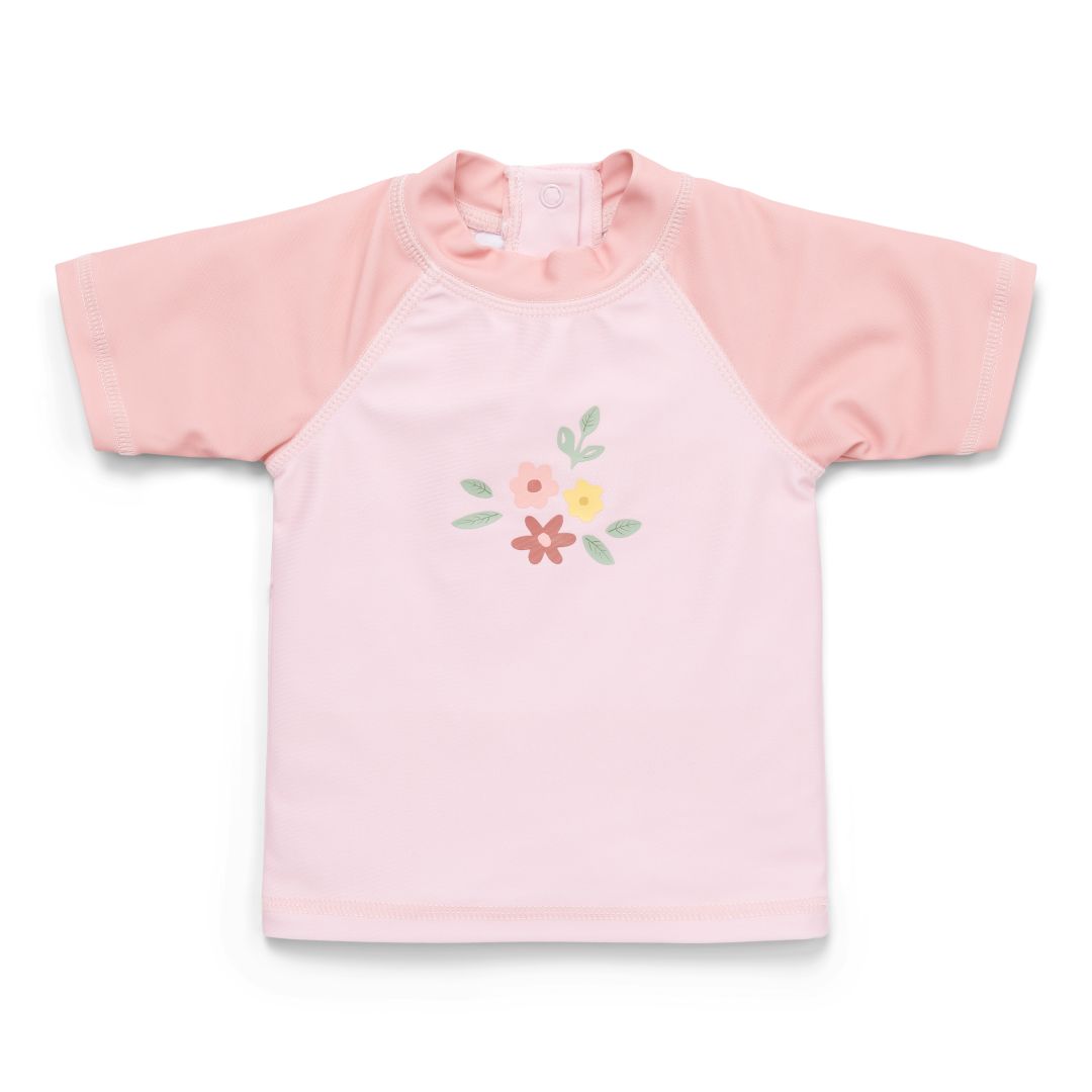 Roze zwemshirt met korte mouwen en bloemenprint | Little Dutch