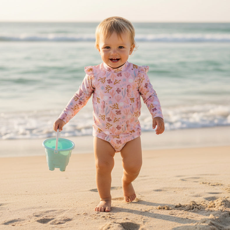 Bade-T-Shirt langarm ruches Ocean Dreams Pink | Little Dutch