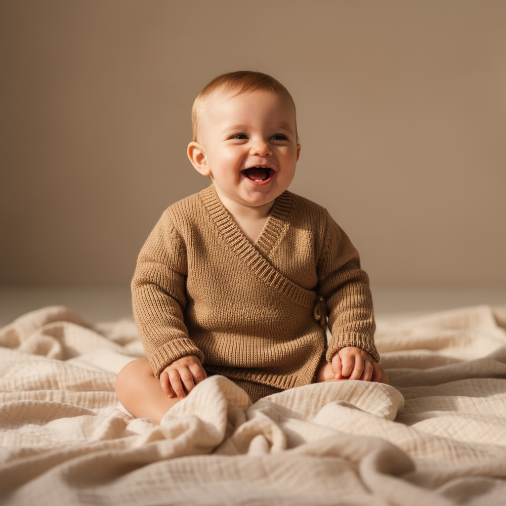 Knitted wrap jacket, brown | Little Dutch