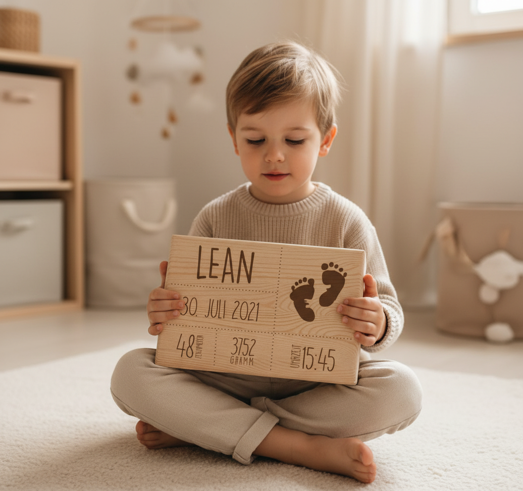 Erinnerungsbox - Naturholz - Zur Geburt personalisiert | Schmatzepuffer