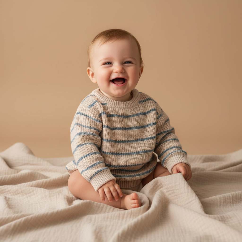 Knitted sweater Ice blue stripes | Little Dutch