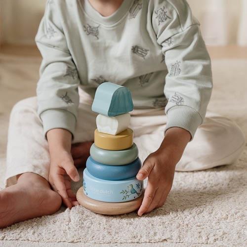 Wooden stacking tower with rings Forest Friends "For Baptism" | Little Dutch