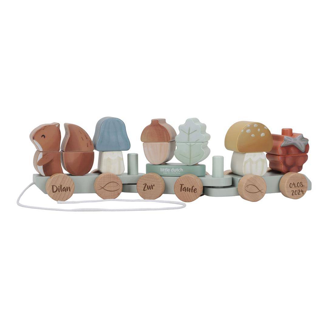Wooden Train Squirrel Forest Friends "For Baptism" | Little Dutch
