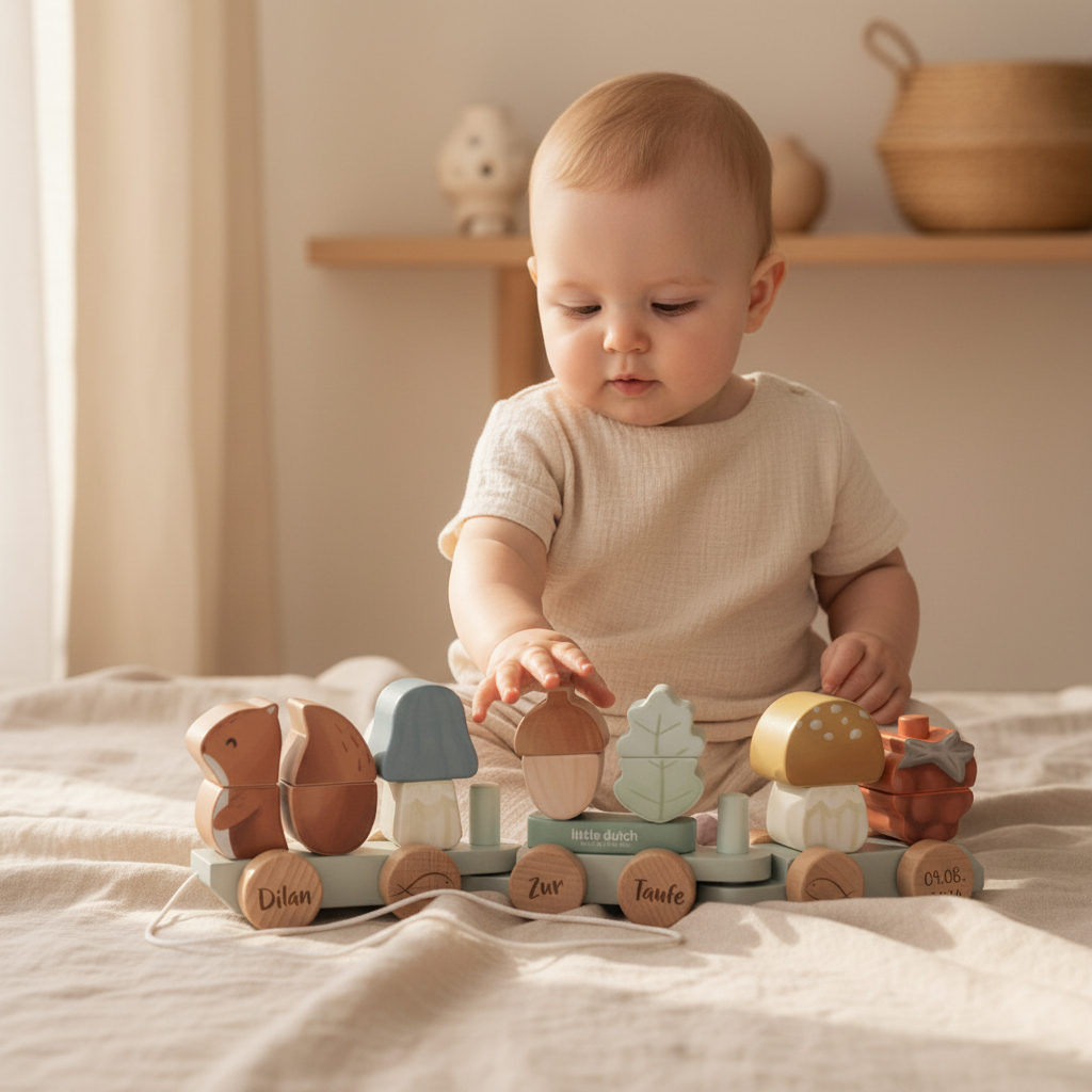 Personalized Wooden Squirrel Train – Christening Gift with Name