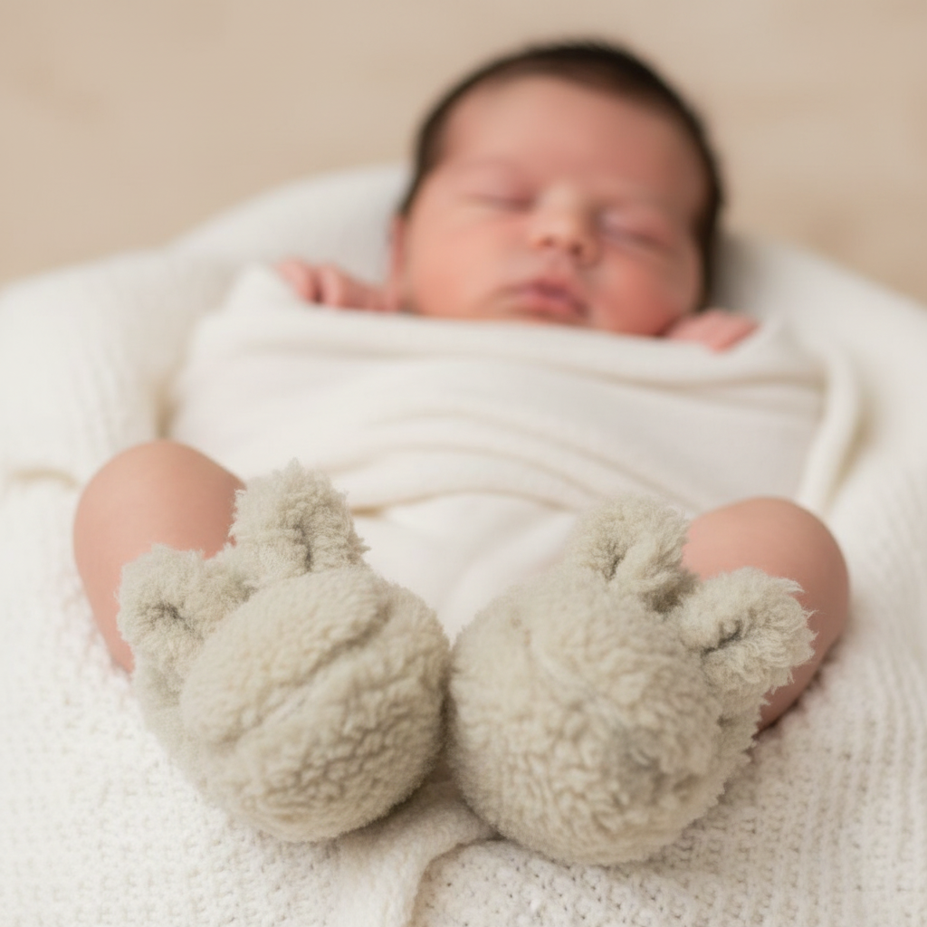Teddy Schuhe Soft Green - Newborn Winter Teddy | Little Dutch