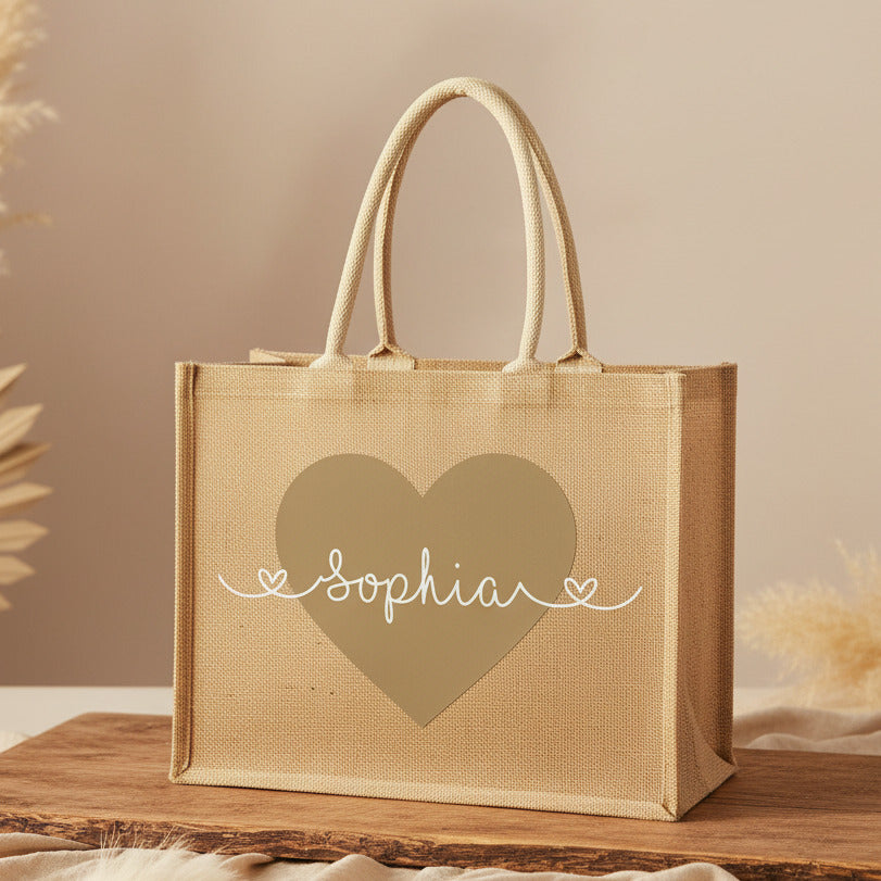 Jutetasche mit Herz & Name personalisiert | Schmatzepuffer®