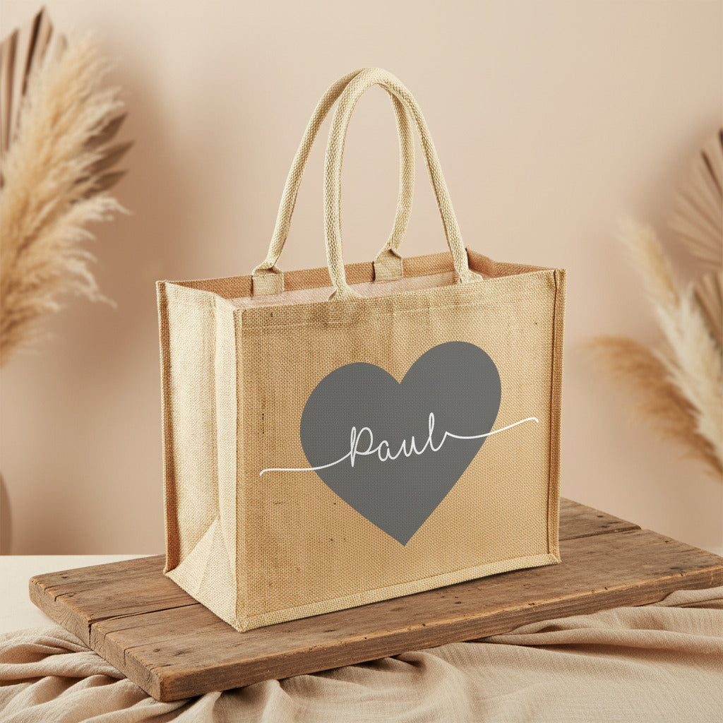 Jutetasche mit Herz & Name personalisiert | Schmatzepuffer®