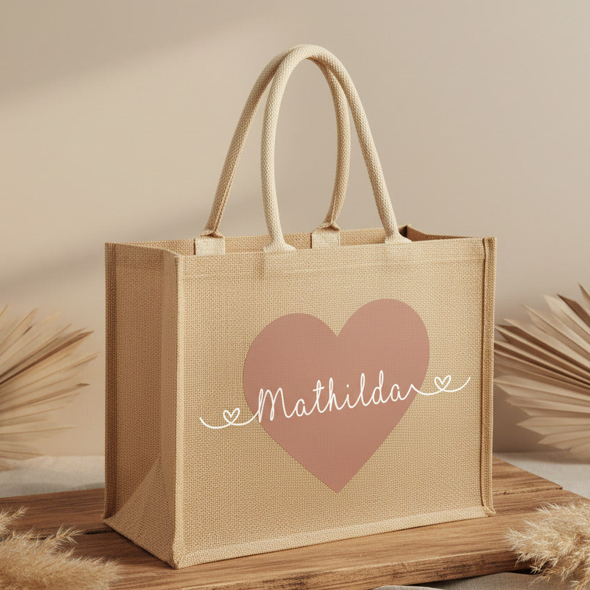 Jutetasche mit Herz & Name personalisiert | Schmatzepuffer®