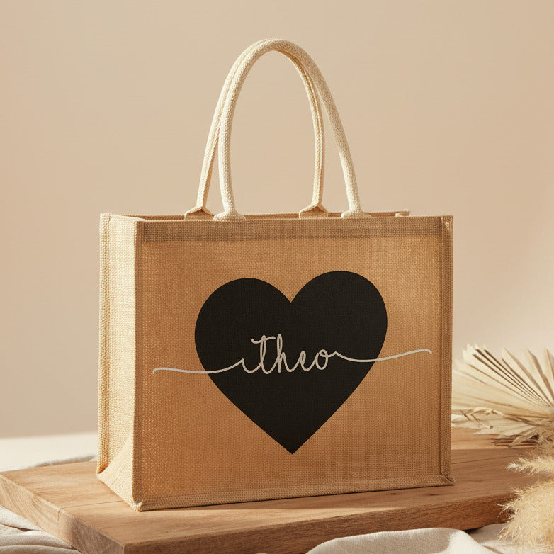 Jutetasche mit Herz & Name personalisiert | Schmatzepuffer®