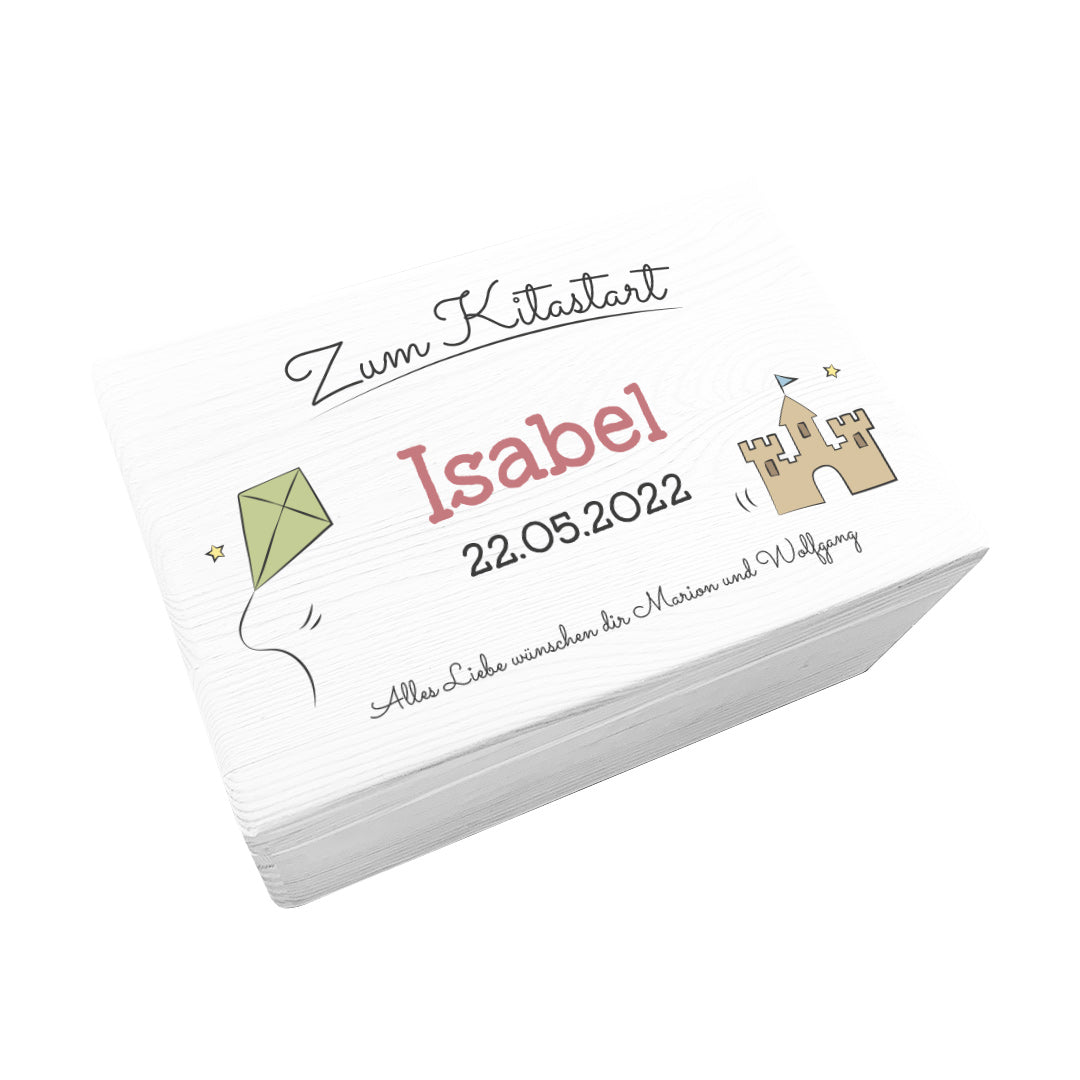 Erinnerungsbox - Holz weiß - Zum Kitastart personalisiert | Schmatzepuffer