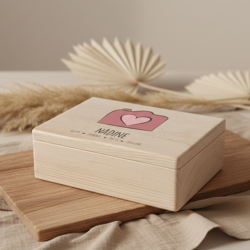 Erinnerungsbox - Naturholz - Zur Geburt personalisiert | Schmatzepuffer