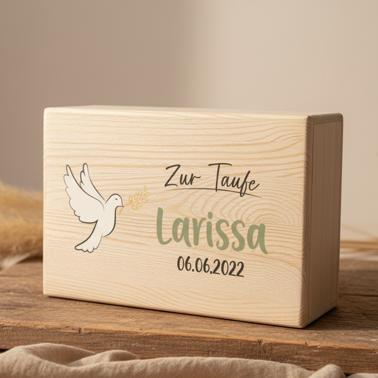 Erinnerungsbox - Naturholz - Zur Taufe personalisiert | Schmatzepuffer