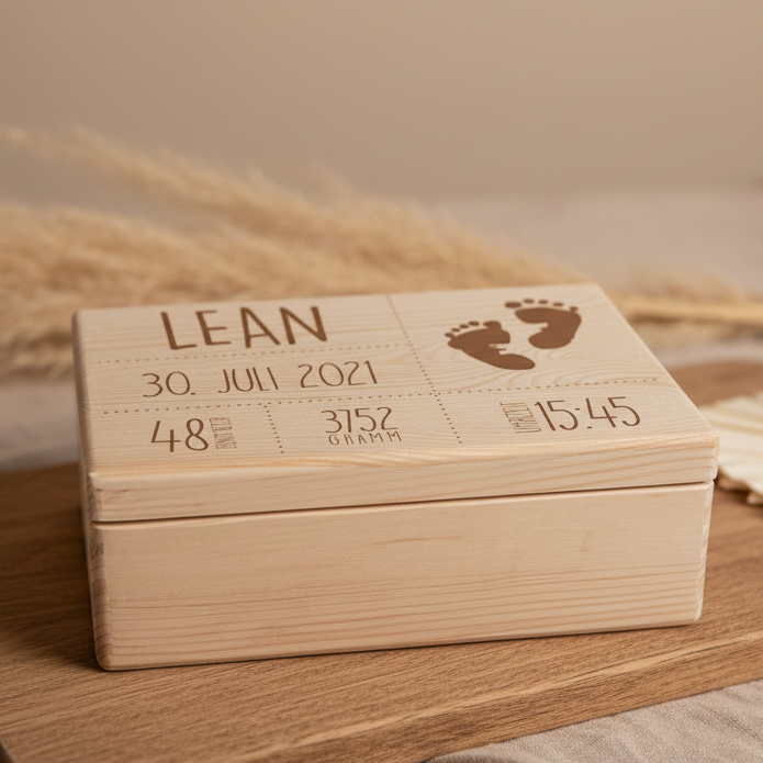 Erinnerungskiste mit Namen und Geburtsdaten personalisiert