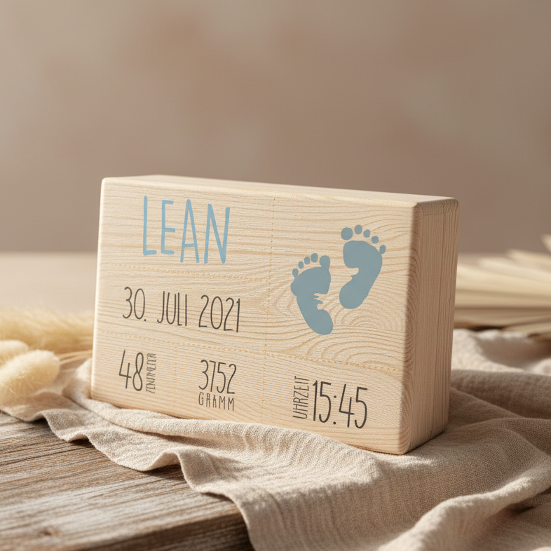 Erinnerungsbox - Naturholz - Zur Geburt personalisiert | Schmatzepuffer
