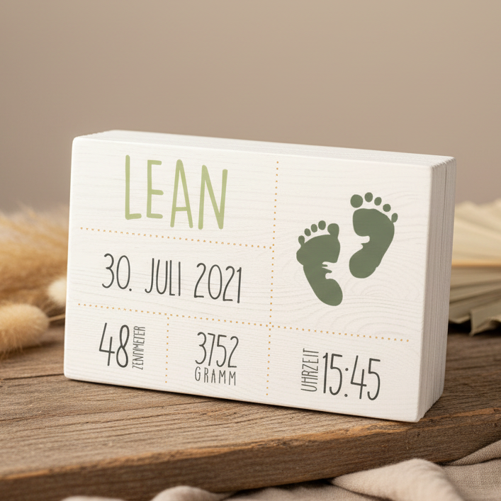 Erinnerungsbox - Holz weiß - Zur Geburt personalisiert | Schmatzepuffer