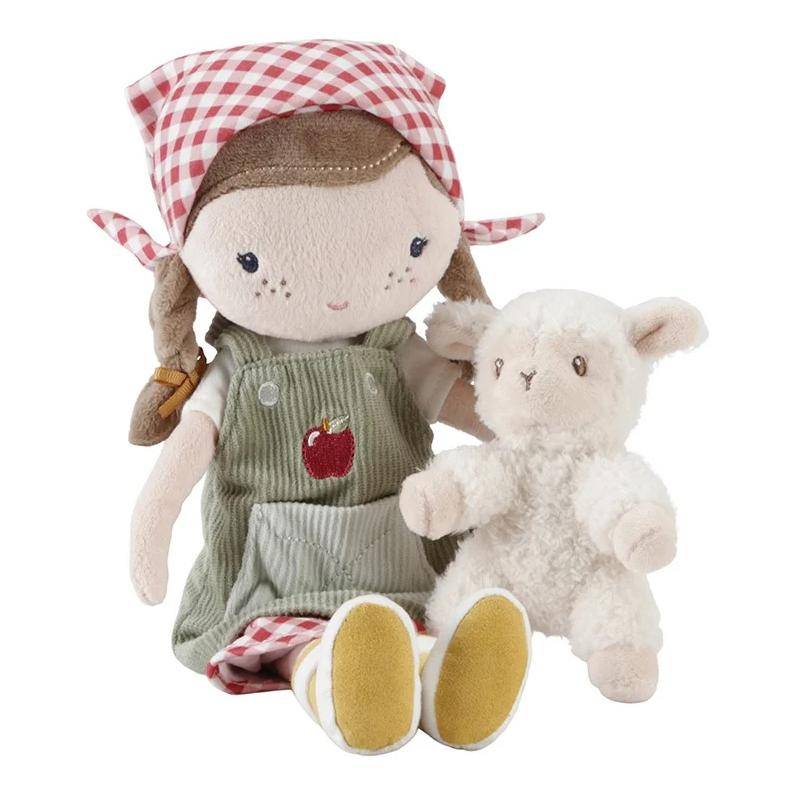 Petite poupée hollandaise en peluche fermière Rosa avec mouton 35 cm