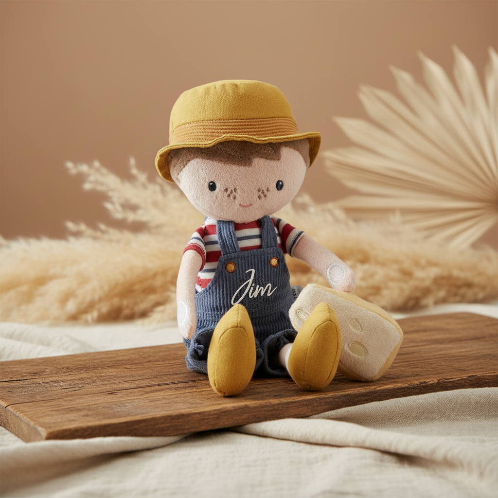 TOP DEAL - Kuschelpuppe Holländischer Bauer Jim mit Käse 35 cm | Little Dutch