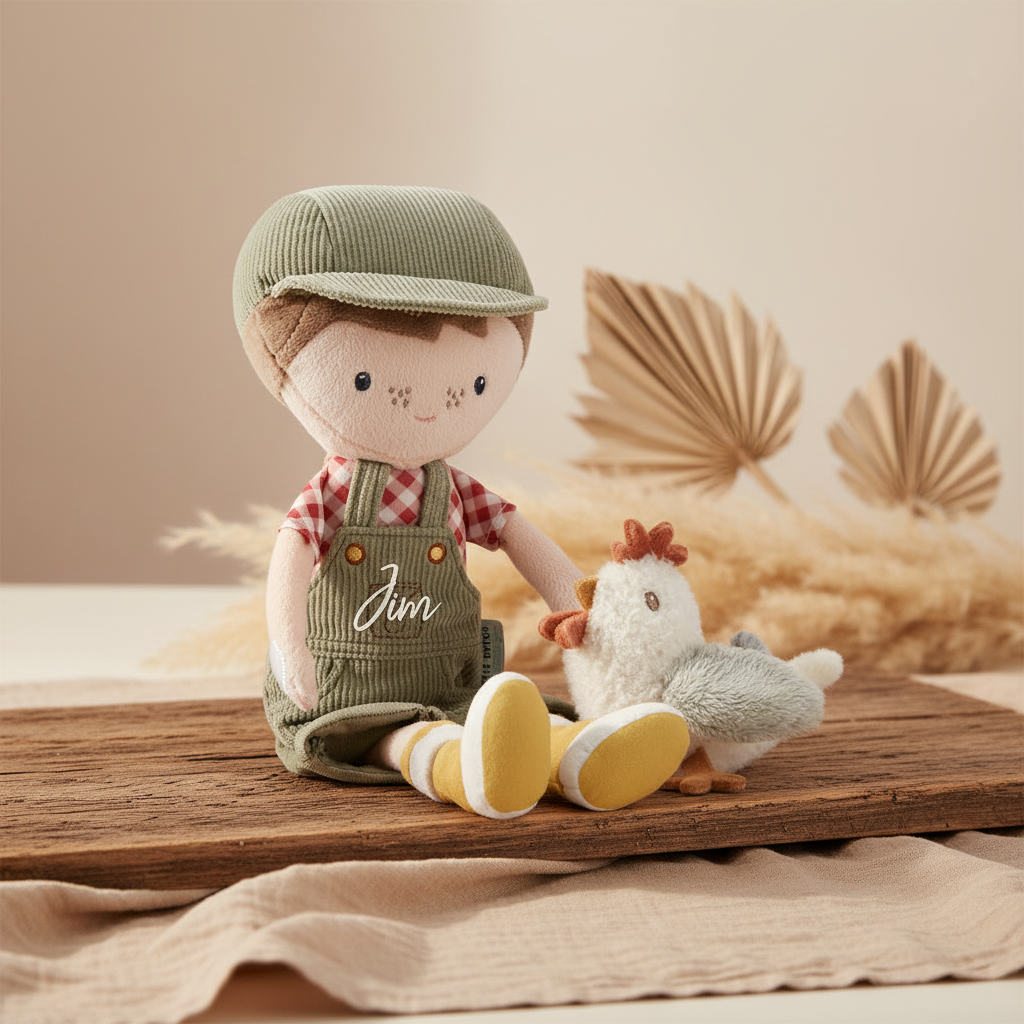 TOP DEAL - Farmer Jim with Chicken cuddly doll, 35 cm | Little Dutch