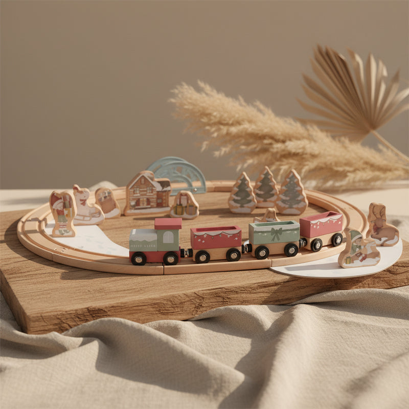 Holzeisenbahn Winterwelt aus Holz – Spielset | Schmatzepuffer