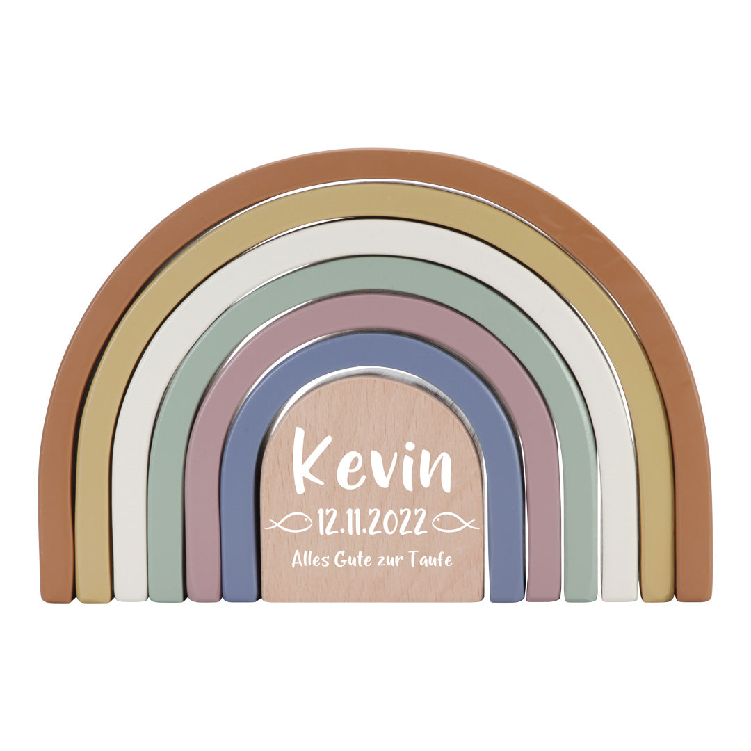 Stacking rainbow vintage "For Baptism" printed wood | Little Dutch