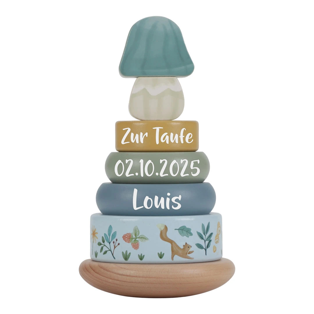 Wooden stacking tower with rings Forest Friends "For Baptism" | Little Dutch