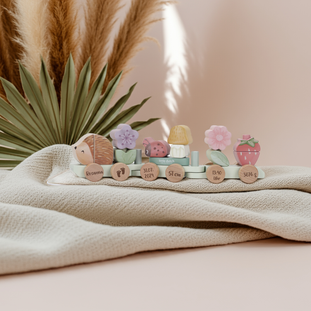 Holz-Zug Igel Fairy Garden "Zur Geburt" | Little Dutch