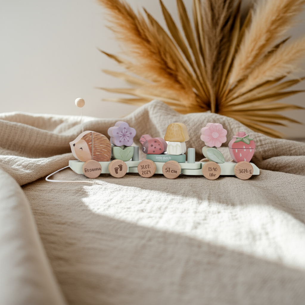 Holz-Zug Igel Fairy Garden "Zur Geburt" | Little Dutch