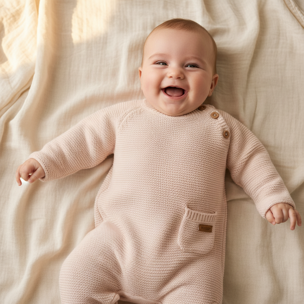 Knitted Romper Flowers & Butterflies Pink | Little Dutch