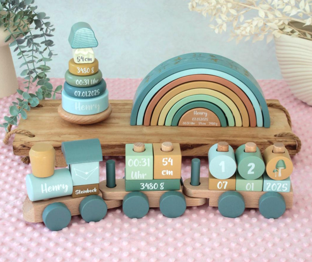 Geschenk-Set Holz-Zug Stapelturm Regenbogen Forest Friends | Little Dutch