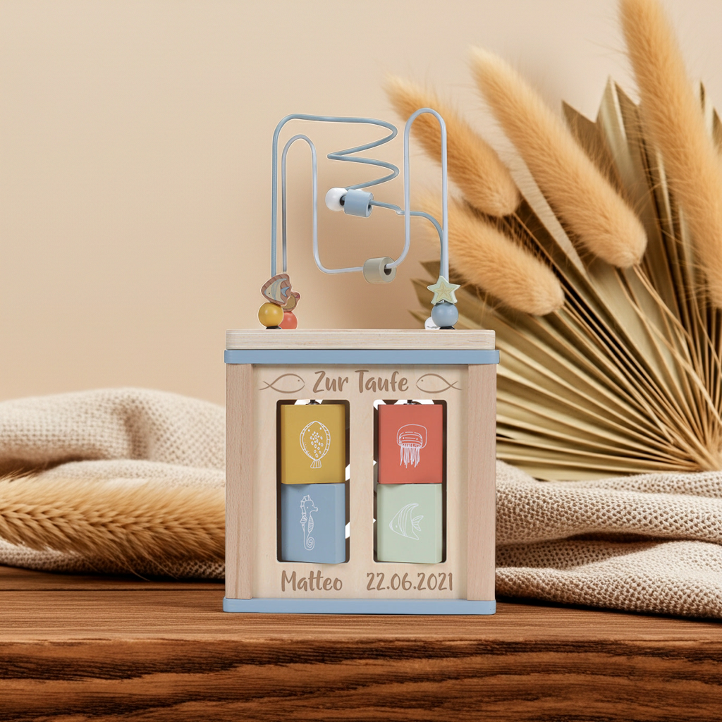 Ocean Wooden Motor Skills Cube - For Baptism | Little Dutch