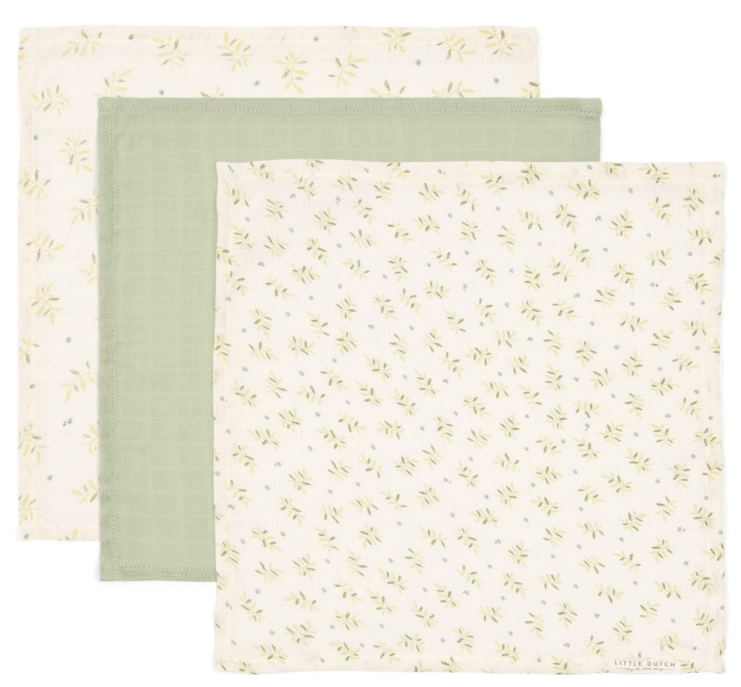 Mouth towel set muslin - Blueberry Leaves & Sage | Little Dutch