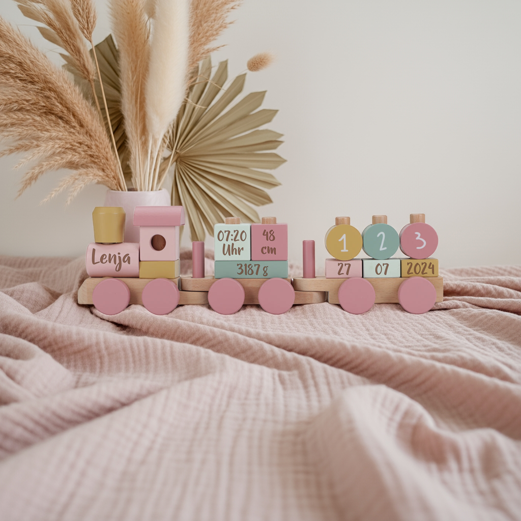 Personalisierter Holz-Zug Fairy Garden – Geschenk zur Geburt