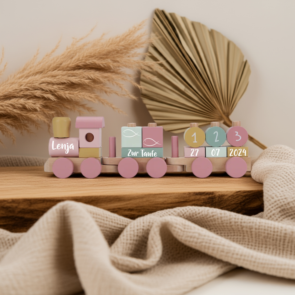 Personalsierter Holz-Zug Fairy Garden - Geschenk zur Taufe