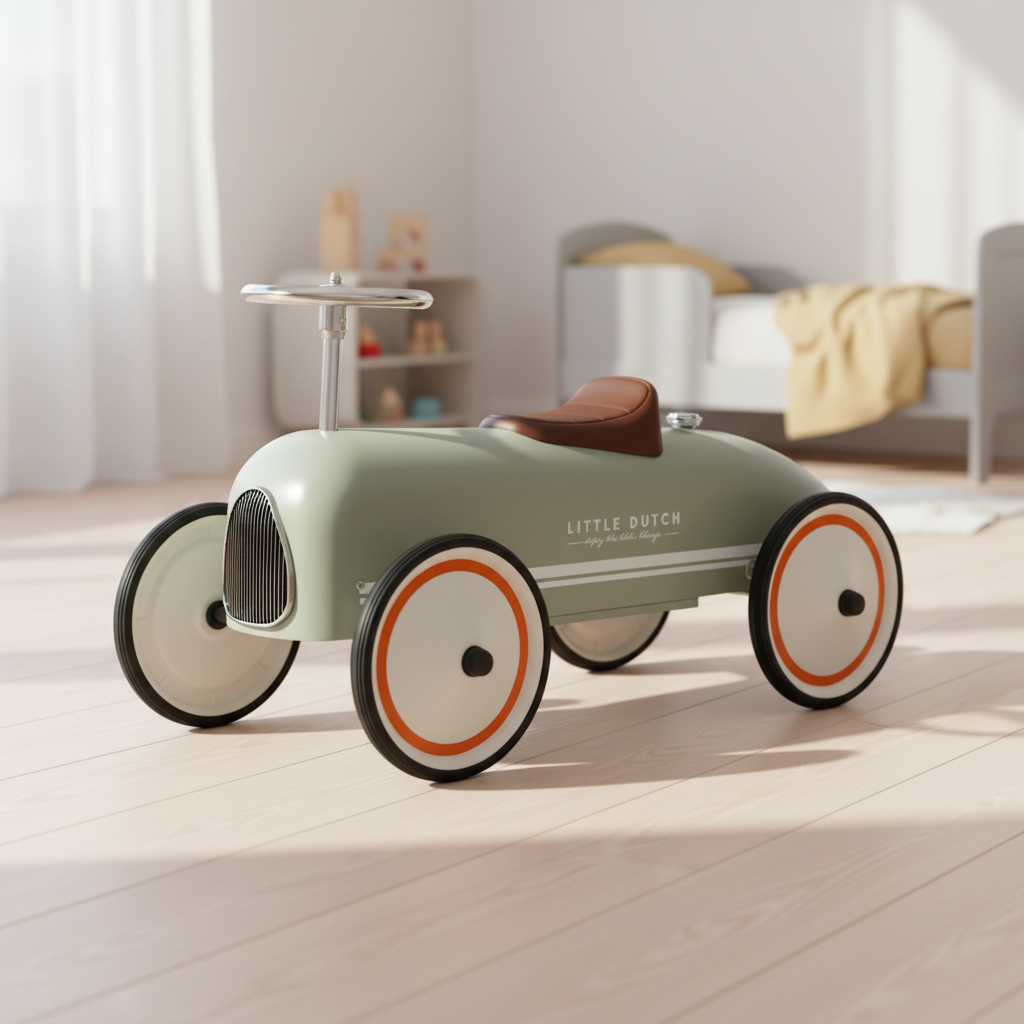Retro ride-on car, olive | Little Dutch by Schmatzepuffer customizable