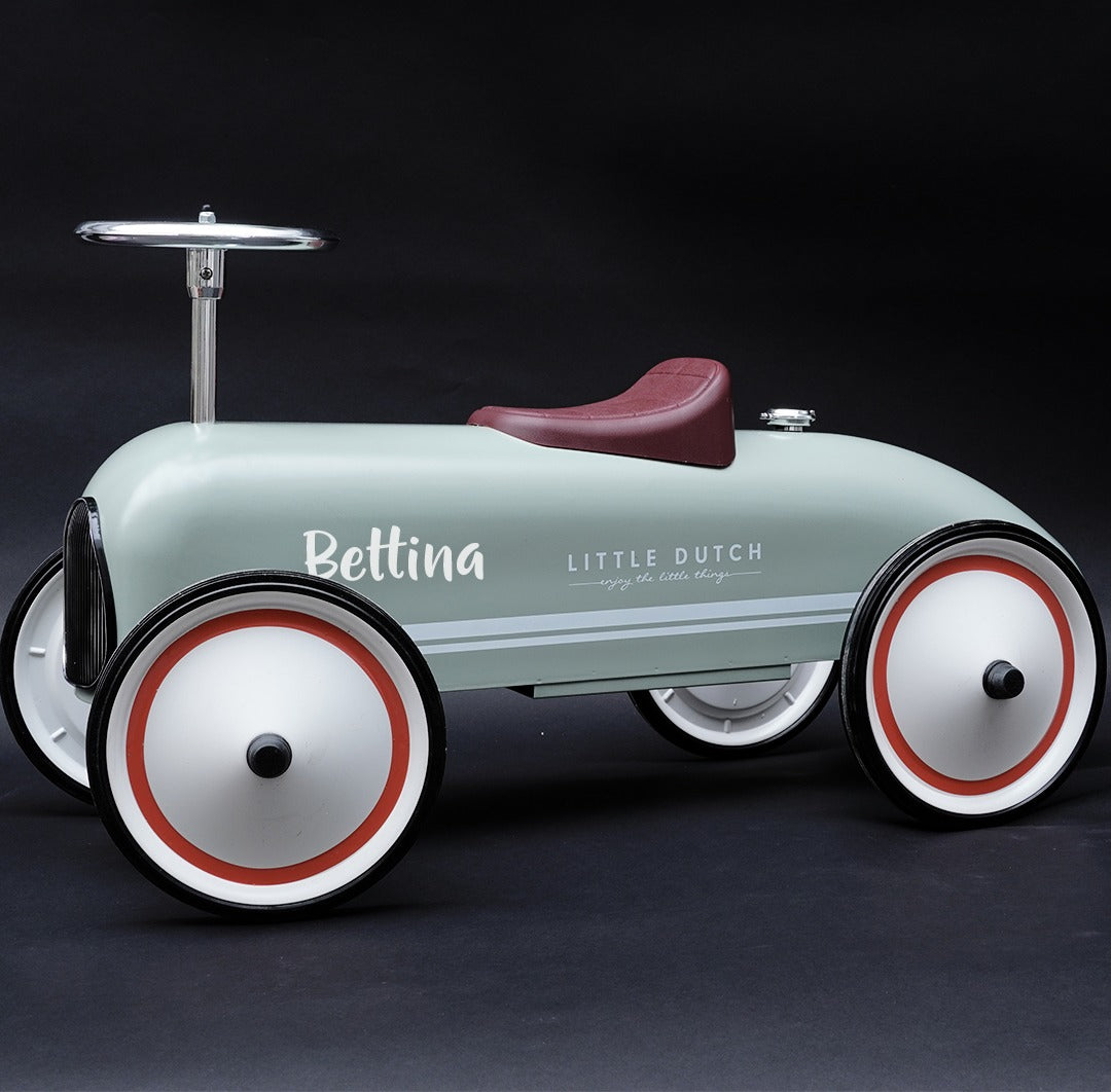 Retro ride-on car, olive | Little Dutch by Schmatzepuffer customizable