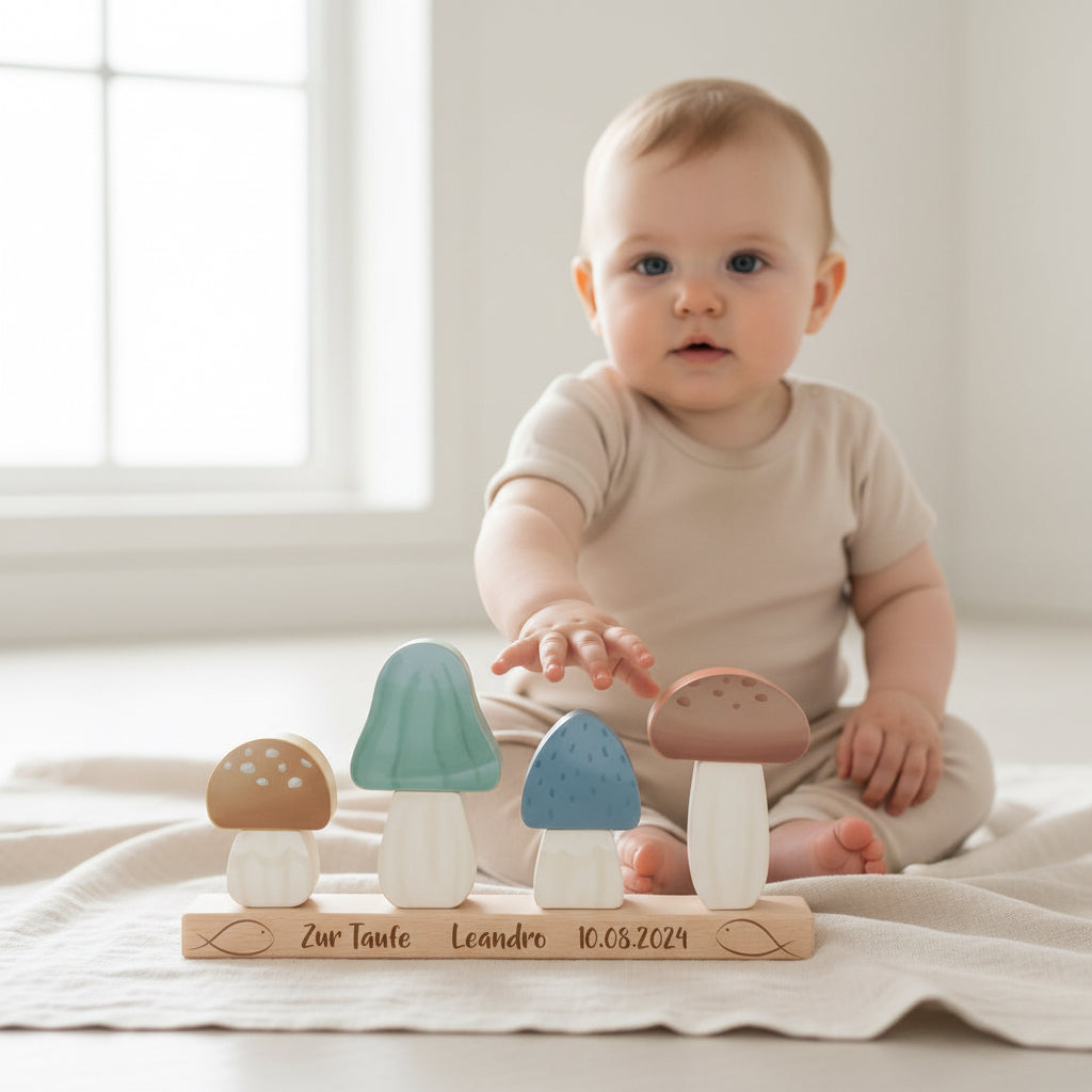 Stapelbare paddenstoelen - Bosvrienden "Voor de doop"