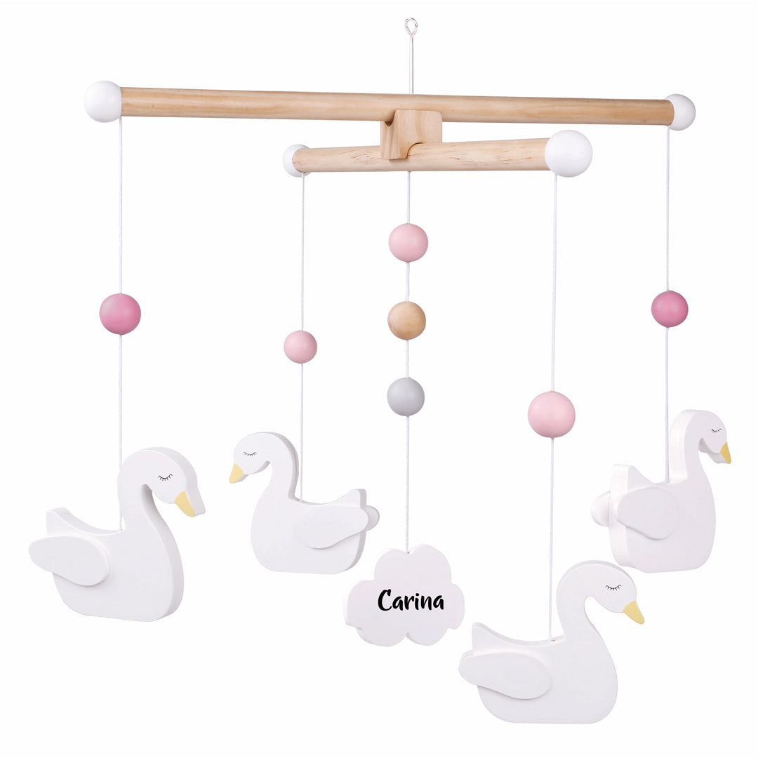 Mobile swan wood white / pink / natural | JaBaDaBaDo