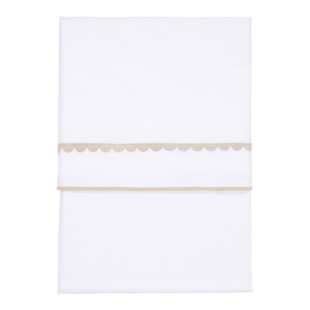 Kinderlaken beige afgerond geborduurd 110 x 140 cm | Little Dutch