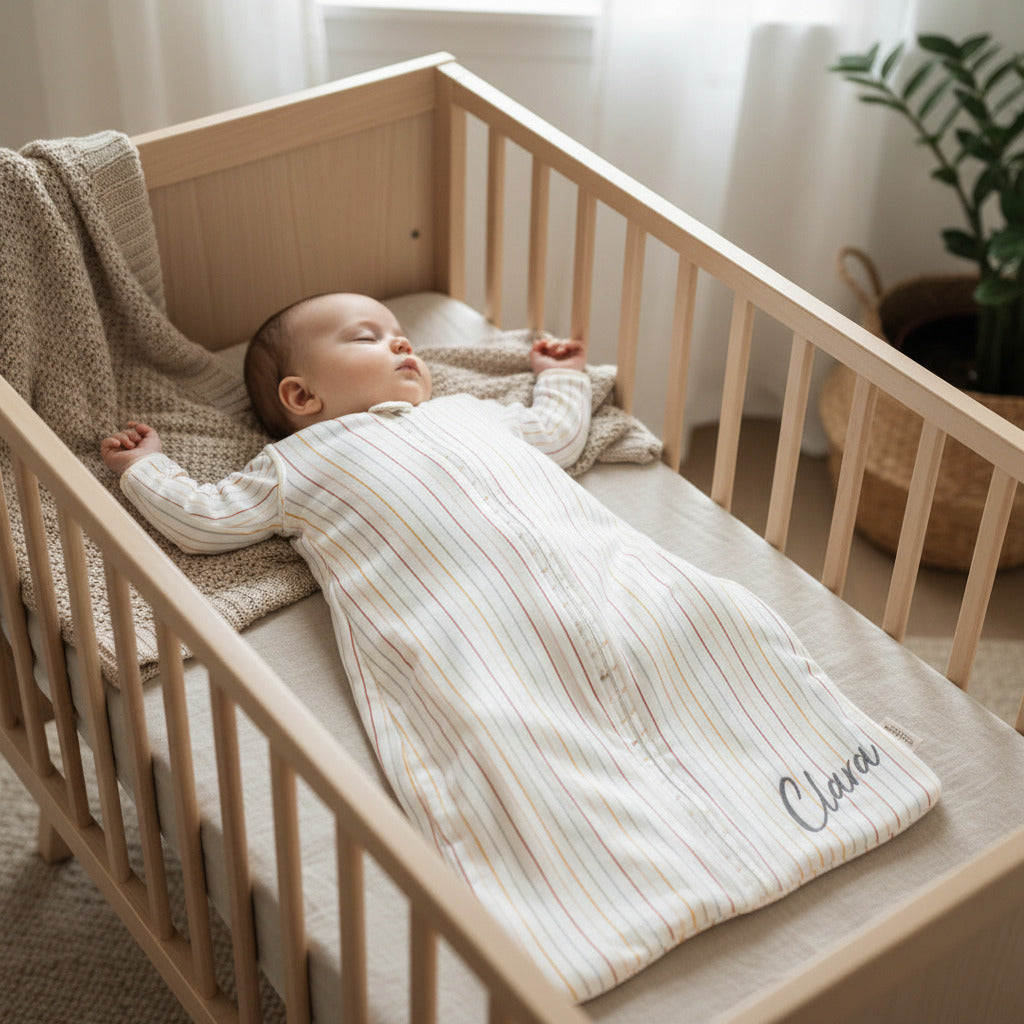 Personalisierter Babyschlafsack 70 cm Vintage Sunny Stripes
