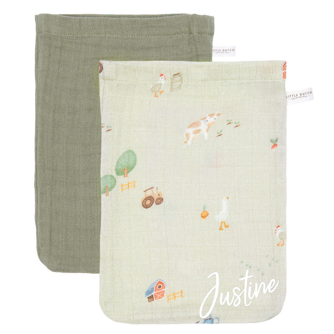 Waschhandschuhe Set Musselin - Little Farm / Pure Olive | Little Dutch