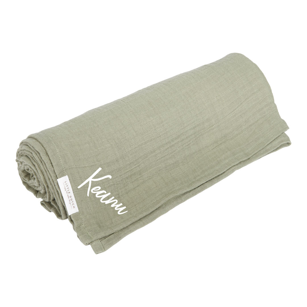Muslin Cloth Swaddle - Pure Olive | Little Dutch