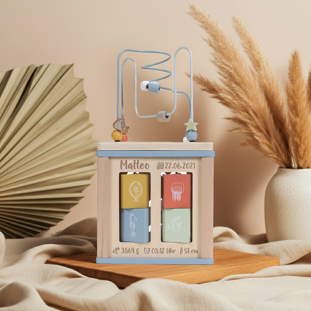 Ocean Wooden Motor Skills Cube - For Birth | Little Dutch
