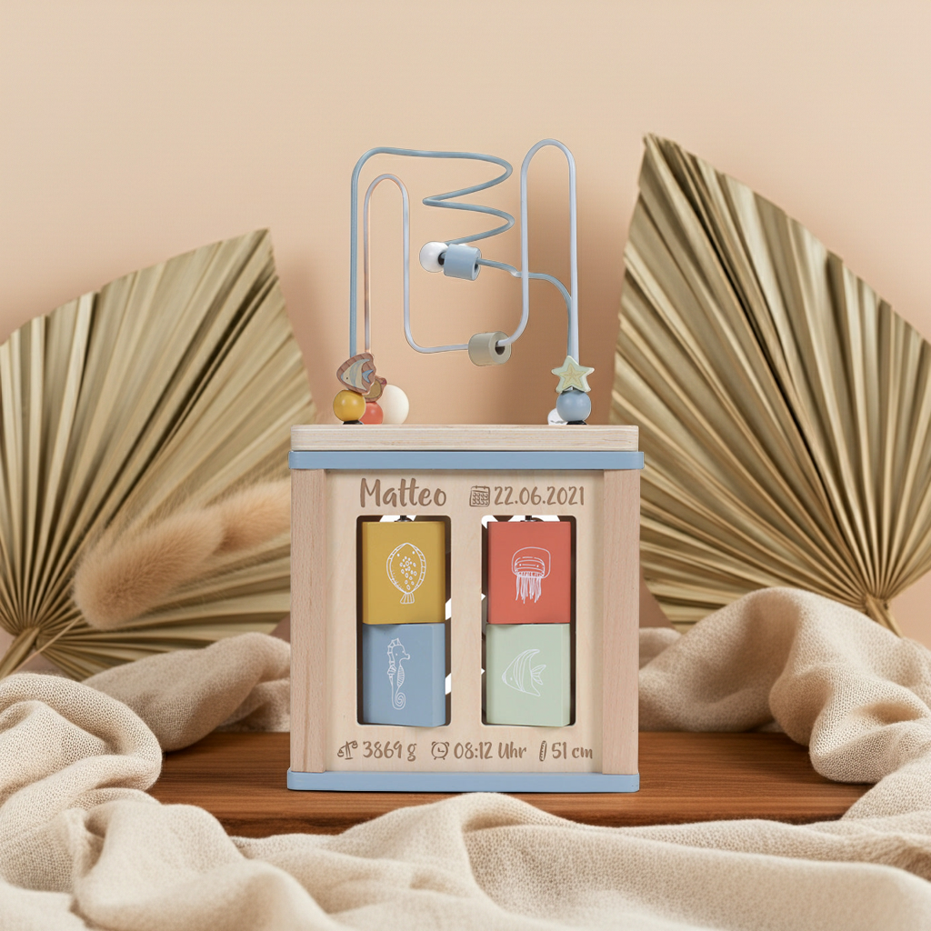 Ocean Wooden Motor Skills Cube - For Birth | Little Dutch
