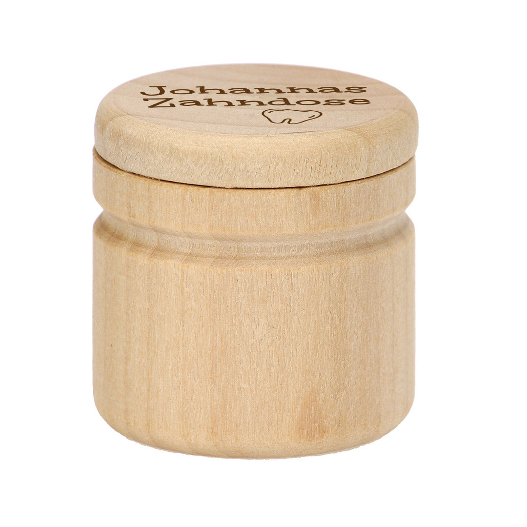 Milchzahndose aus Holz - mit wählbarem Motiv personalisiert | by Schmatzepuffer