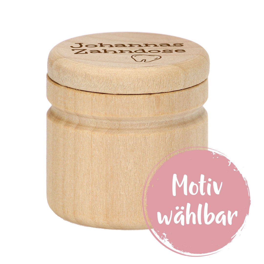 Milchzahndose aus Holz - mit wählbarem Motiv personalisiert | by Schmatzepuffer