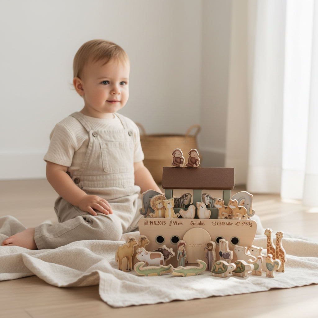 Personalisierte Arche Noah aus Holz – Geschenk zur Geburt